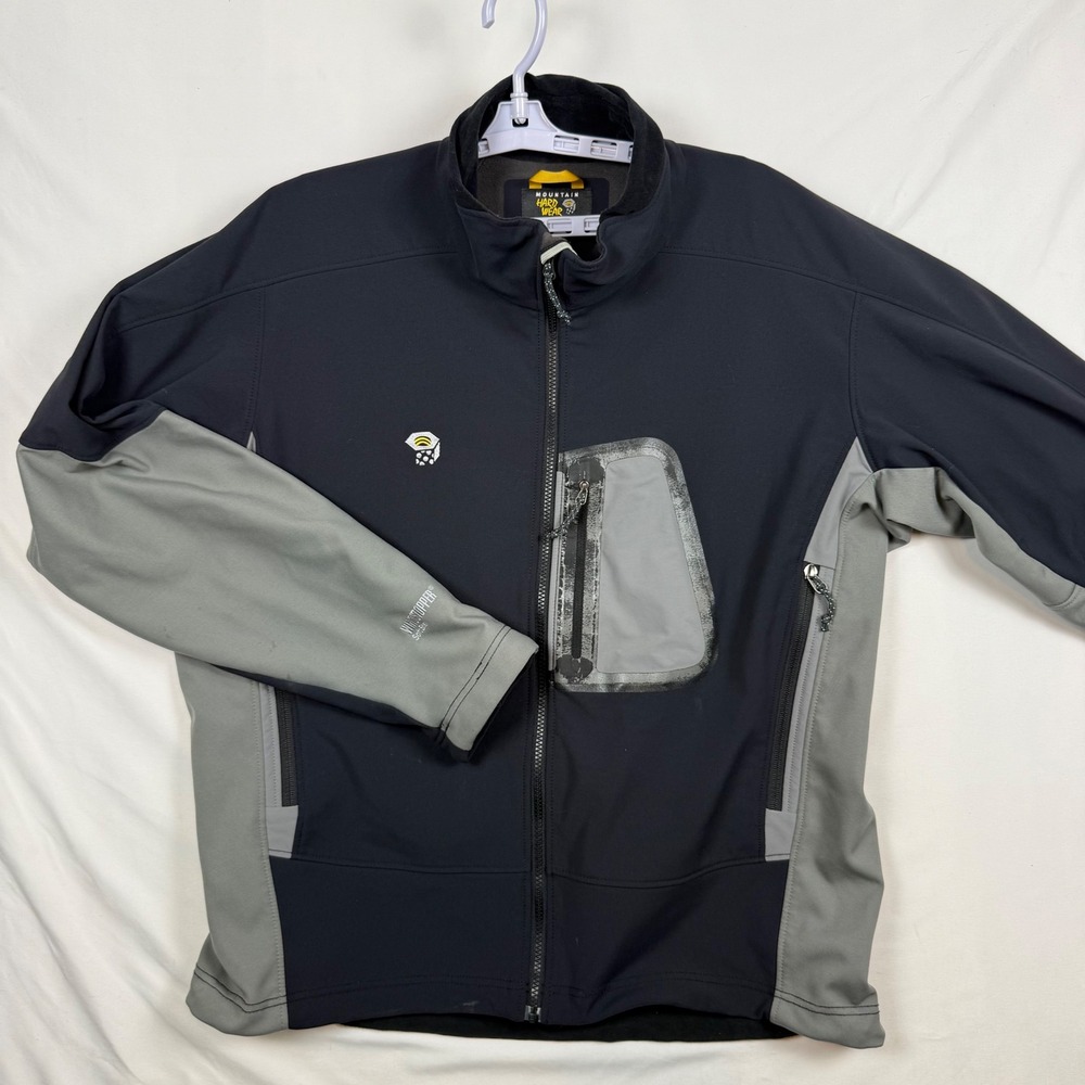 Mountain Hardwear Men XL Black Gray Windstopper Softshell Jacket OM2478 Full Zip